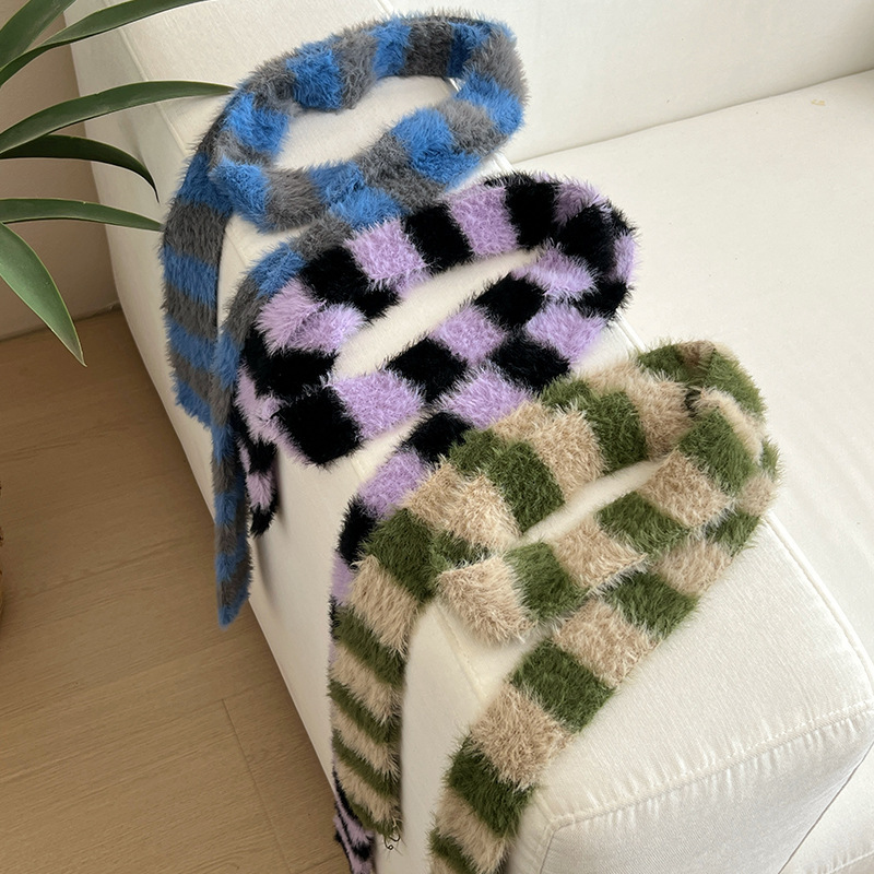 Winter Clothing Accessories - Y2k 스트라이프 플러시 좁고 긴 스카프