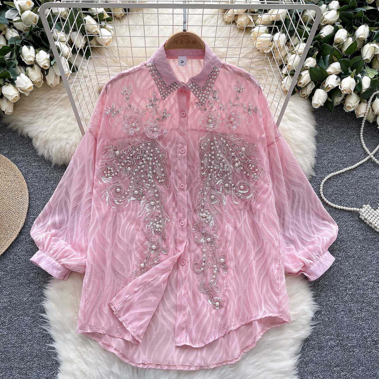 Winter Clothing Korean - 여성용 샤이니 버튼 셔츠, 긴팔 상의,