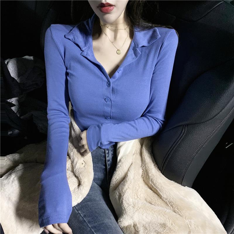 Winter Clothing Trends - 폴로 100 코튼 블루 단추 여성