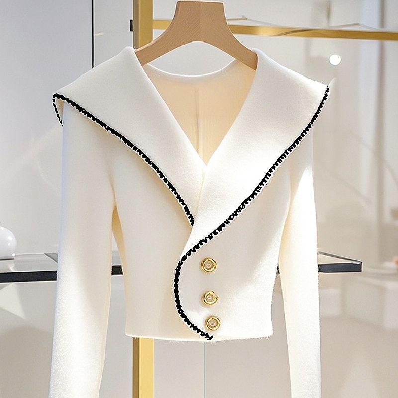 Winter Clothing Trends - 한국 슬림 숏 스웨터 상의, 긴팔