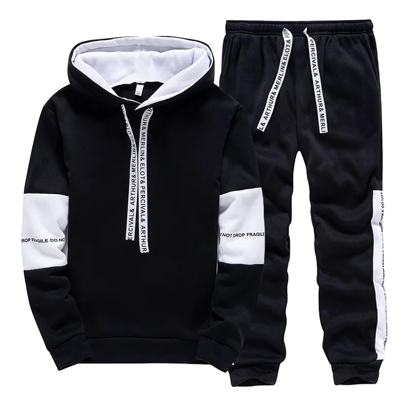 블랙 화이트 남성 운동복 패션 캐주얼 후드 티셔츠 야외 - Winter Clothing Pants 리뷰 및 가격