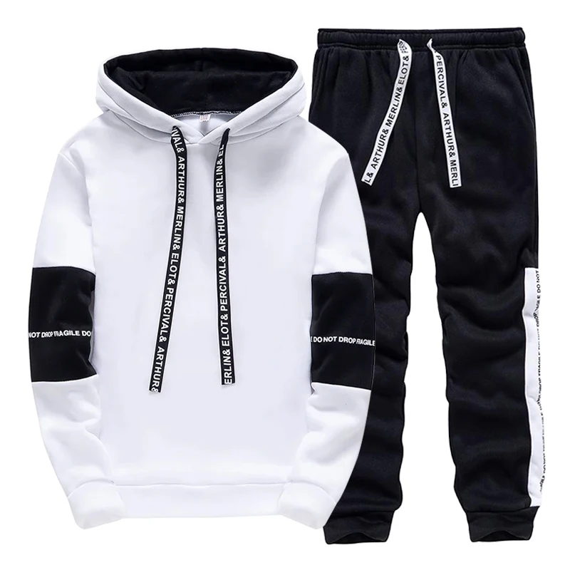 블랙 화이트 남성 운동복 패션 캐주얼 후드 티셔츠 야외 - Winter Clothing Pants 리뷰 및 가격