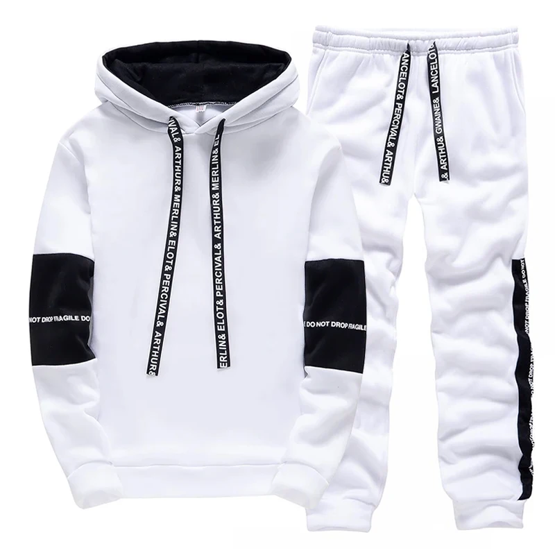 블랙 화이트 남성 운동복 패션 캐주얼 후드 티셔츠 야외 - Winter Clothing Pants 리뷰 및 가격