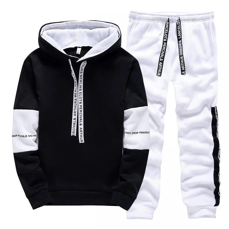 블랙 화이트 남성 운동복 패션 캐주얼 후드 티셔츠 야외 - Winter Clothing Pants 리뷰 및 가격