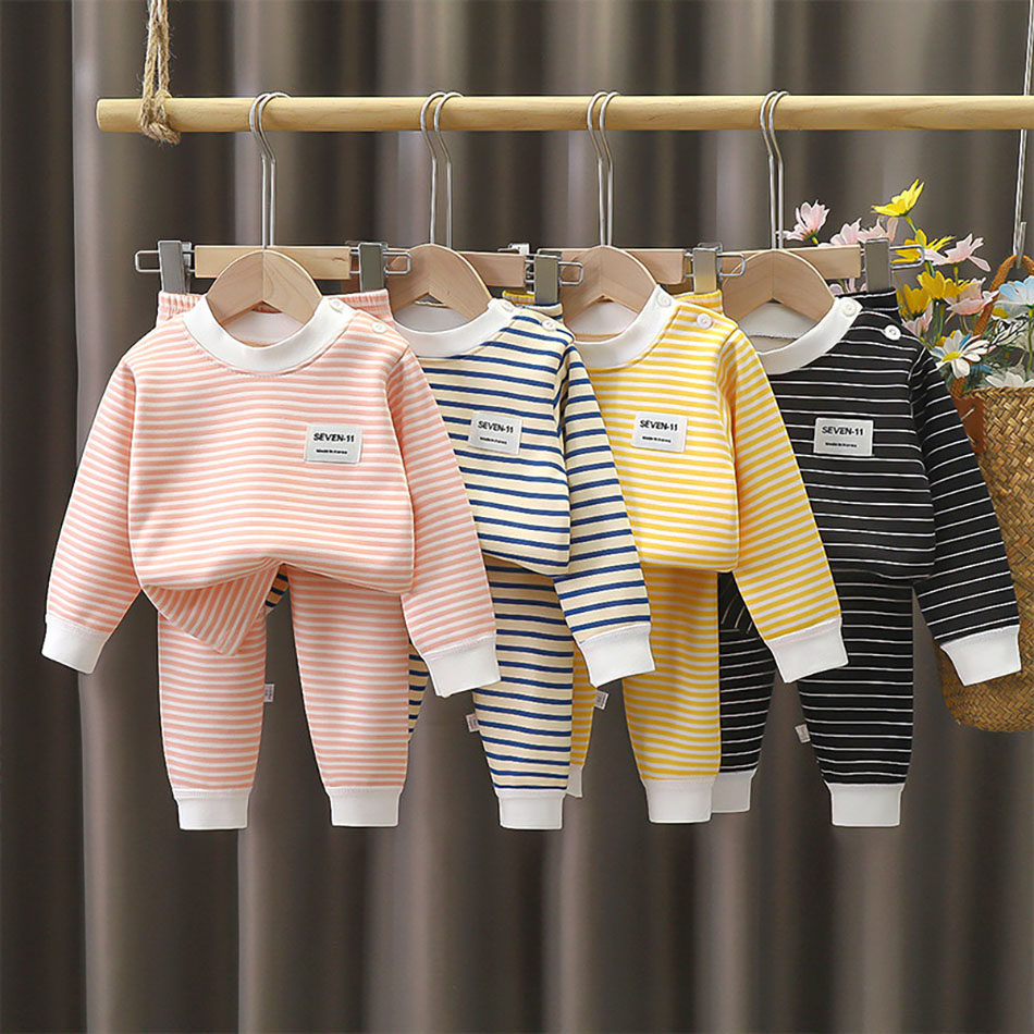 플리스 안감 아기 의류 세트 따뜻한 줄무늬 속옷 잠옷  - Winter Clothing For Toddlers 리뷰 및 가격