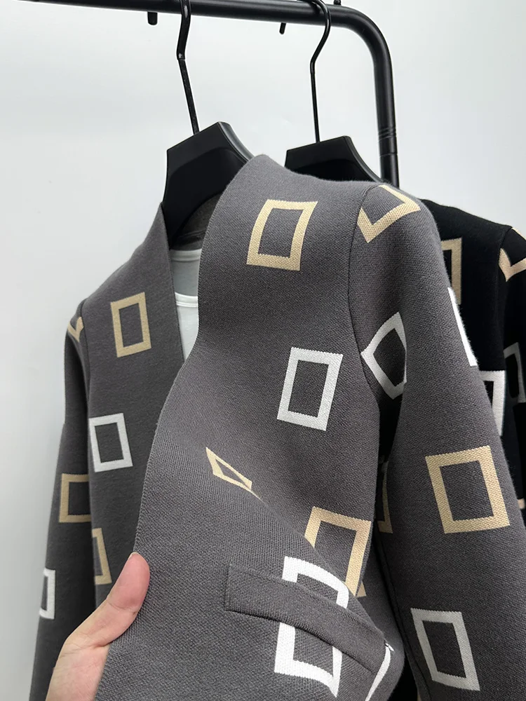 고급 품질 남성 디자이너 니트 카디건 v 넥 기하학 자 - Winter Clothing Trends 리뷰 및 가격