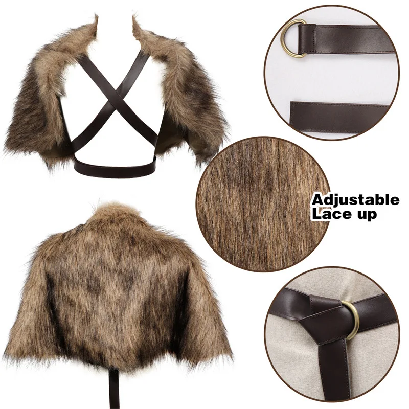 바이킹 망토 인조 모피 칼라 케이프 중세 겨울 의류 왕 - Winter Clothing Accessories 리뷰 및 가격