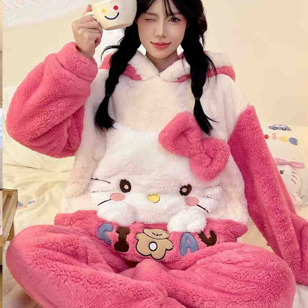 헬로키티 쿠로미 여성용 만화 캐릭터 긴팔 따뜻한 산호  - Warm Winter Clothing 리뷰 및 가격