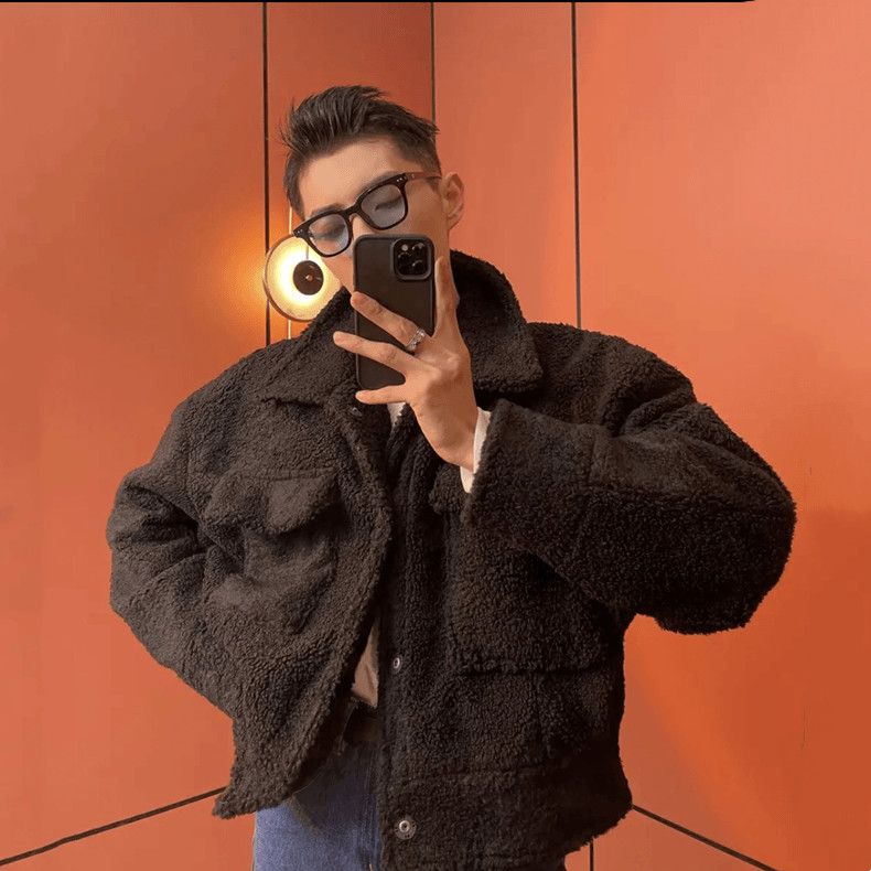 남성용 양모 플러시 재킷, 두꺼운 코튼, 짧은 루즈,  - Winter Clothing Trends 리뷰 및 가격