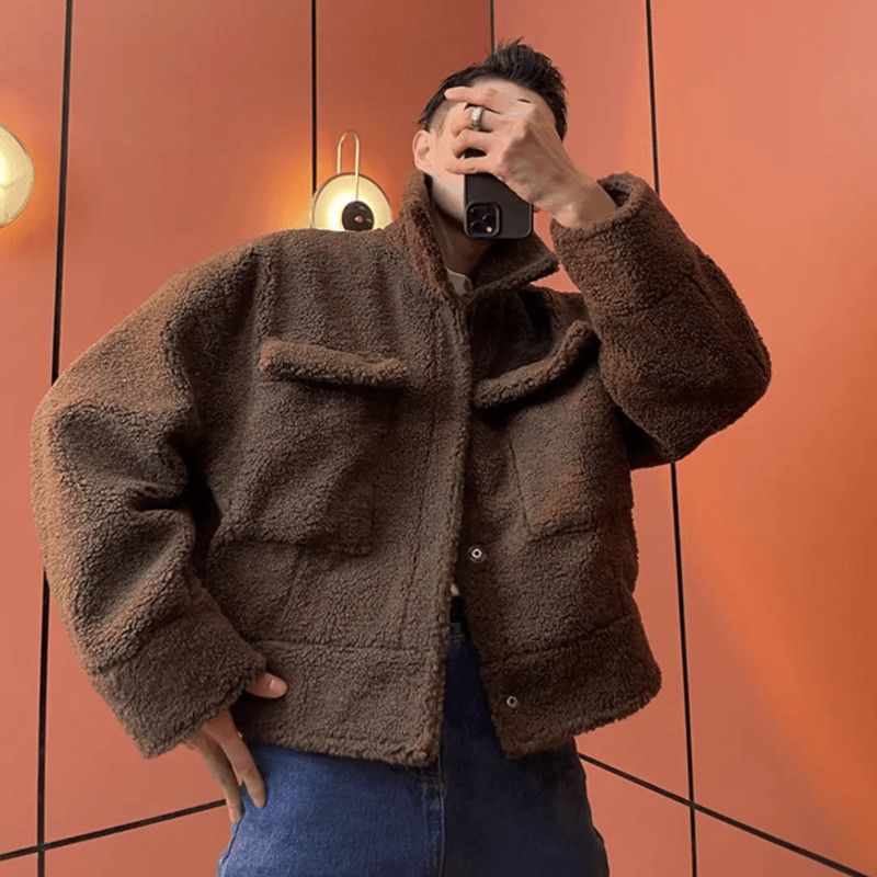 남성용 양모 플러시 재킷, 두꺼운 코튼, 짧은 루즈,  - Winter Clothing Trends 리뷰 및 가격