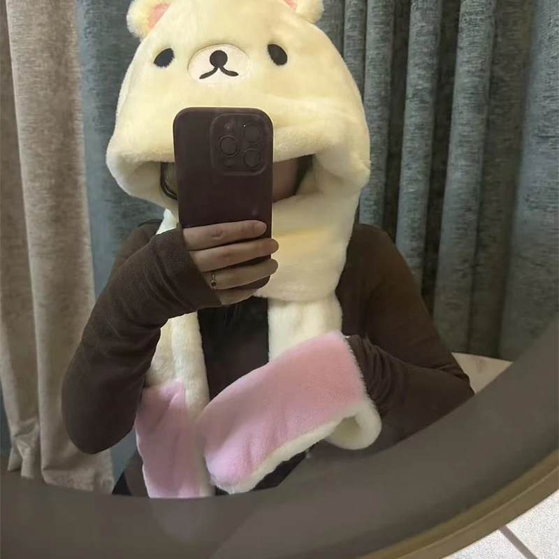 3 in 1 플러시 두꺼운 후드 모자 귀여운 만화 곰  - Winter Clothing Accessories 리뷰 및 가격