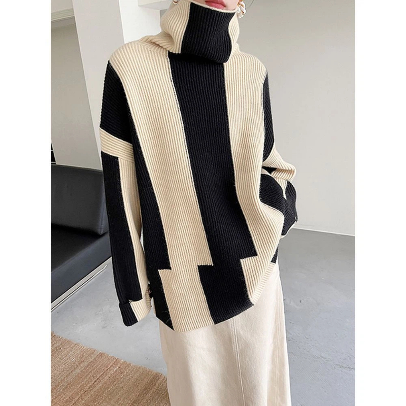 레이지 스타일 스트라이프 배색 루즈핏 풀오버 한국 스타 - Winter Clothing Korean 리뷰 및 가격