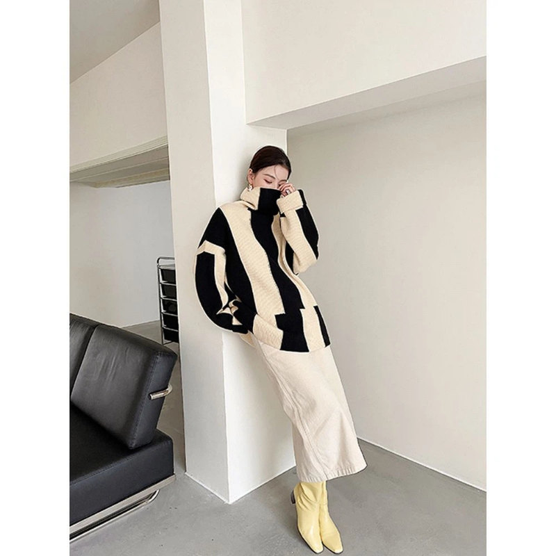 레이지 스타일 스트라이프 배색 루즈핏 풀오버 한국 스타 - Winter Clothing Korean 리뷰 및 가격